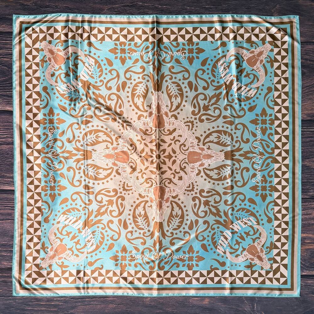 Paisley Wild West Print Silky Wild Rag Khaki Jade 36x36
